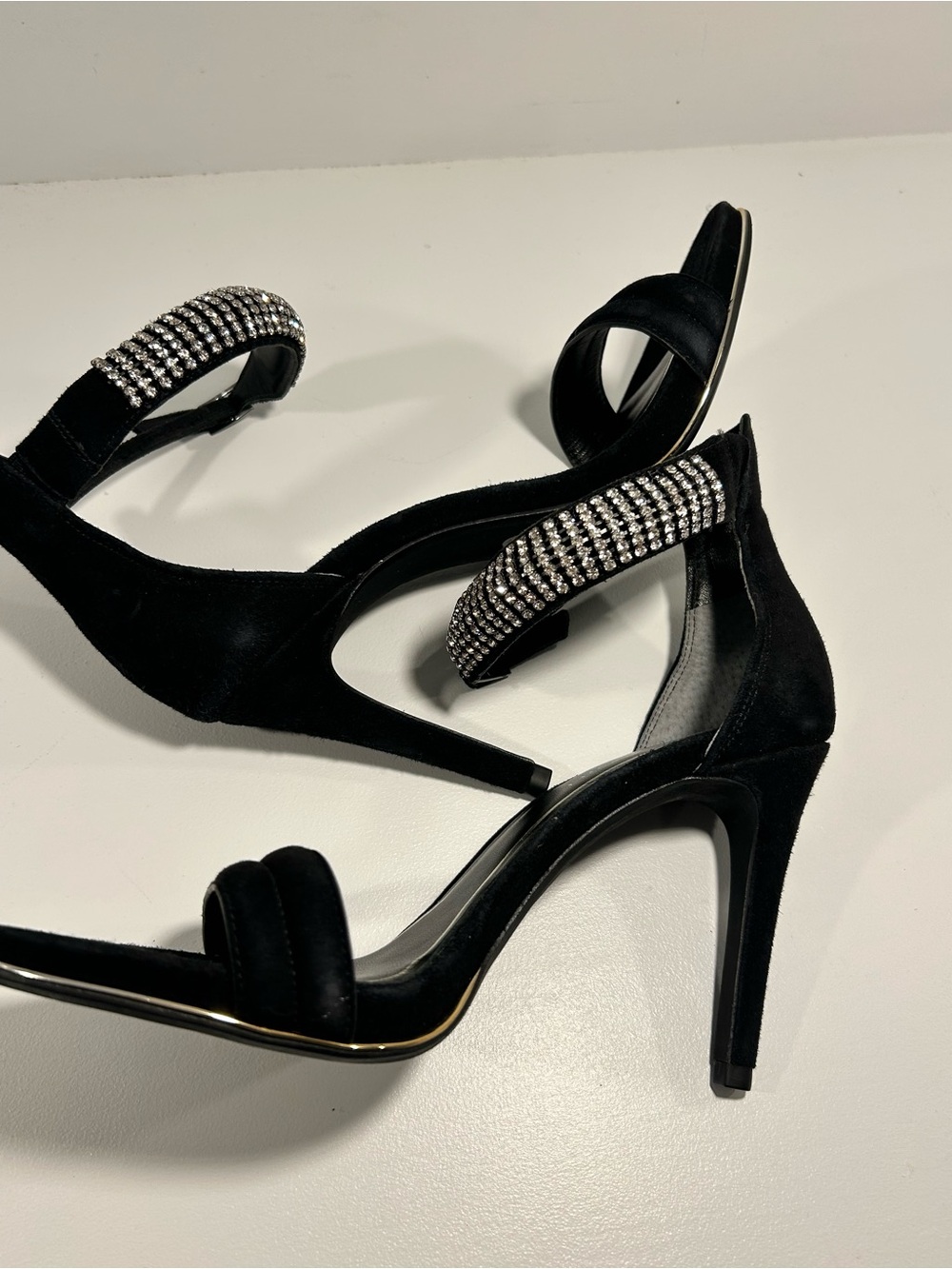 Kenneth Cole New York Rhinestone Ankle Strap Heels Black Stiletto Womens 7.5